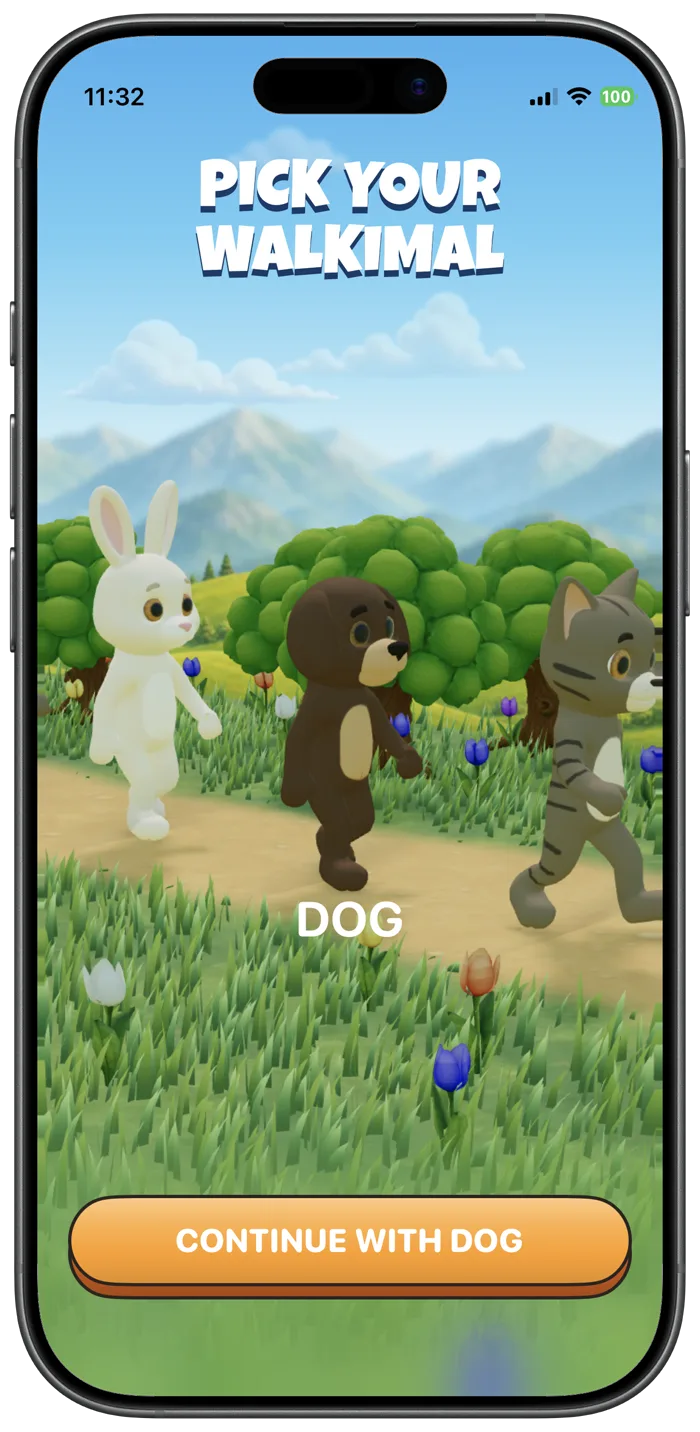 Walkimals mascot selector showing the dog character