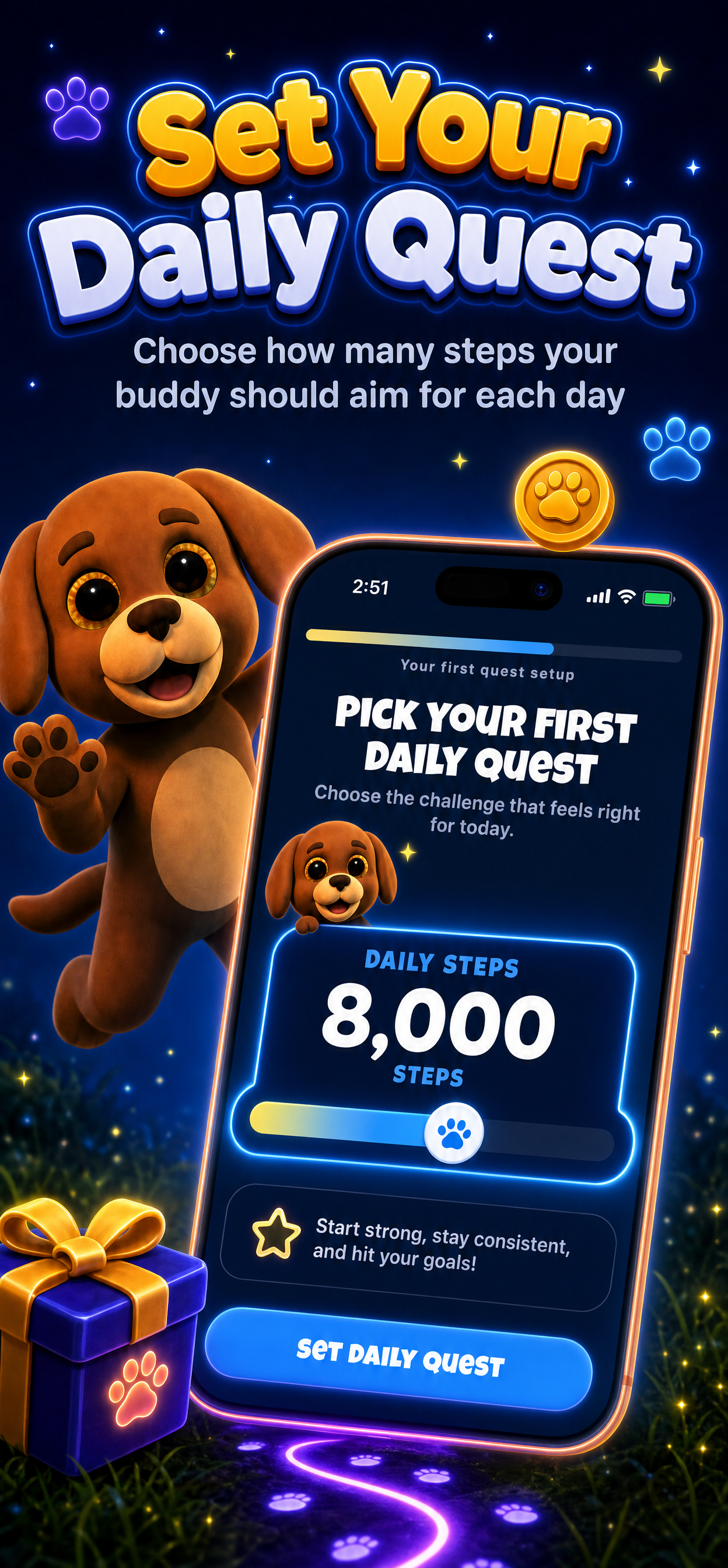 Set your daily quest step goal